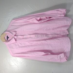 Lands' End Soft Pink Pintuck Linen Long Sleeve Button-up Shirt Women's 3X